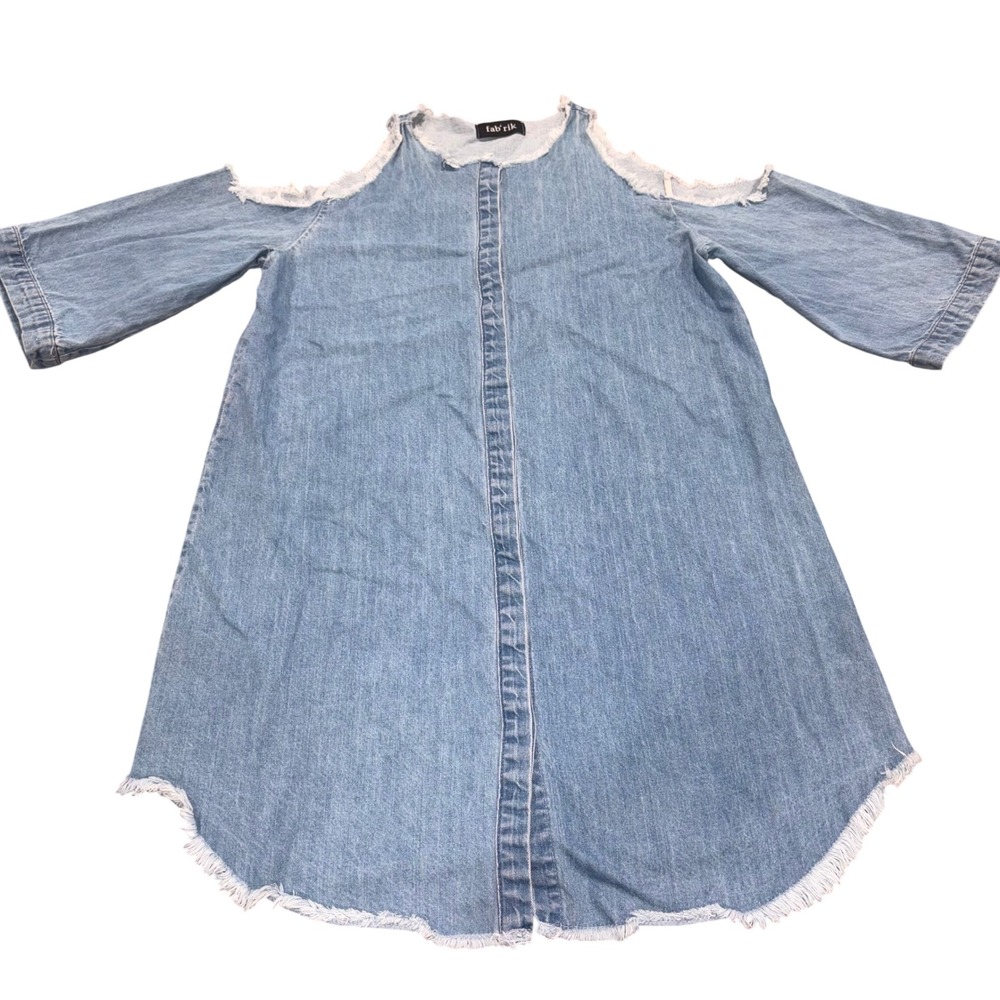 Denim Dress Women M Blue Cold Shoulder Frayed Hem Fab'rik